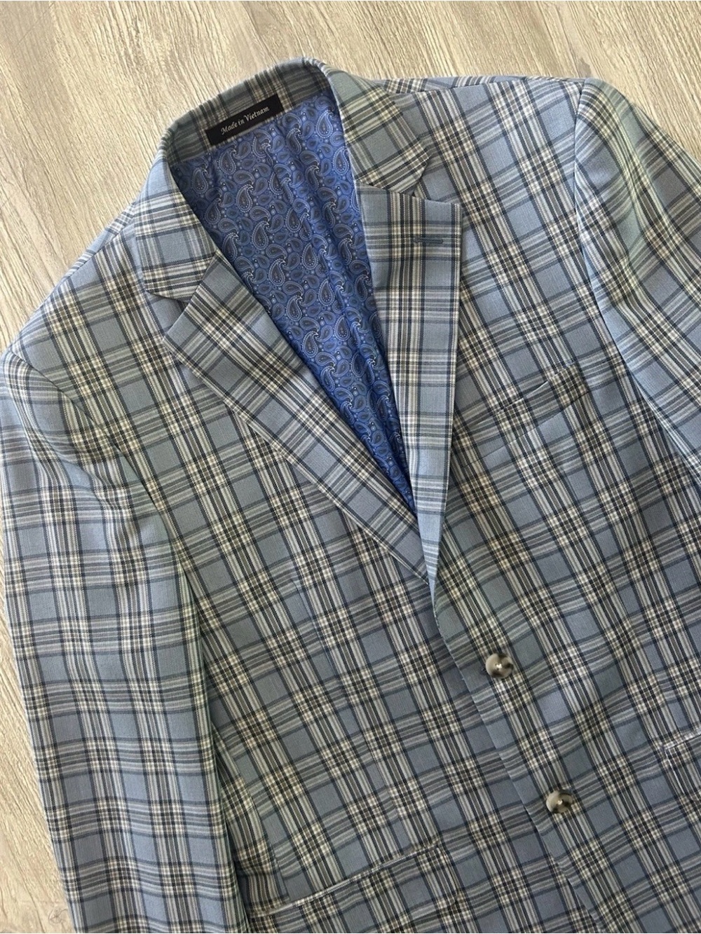 Alan Flusser 40R Blue Gray Plaid Paisley Lined Sport Coat Blazer